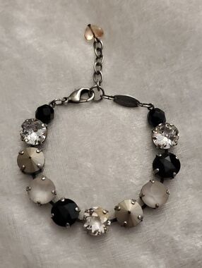 SABIKA 8mm Austrian Crystal Silver Tennis Bracelet Black Clear Frosted